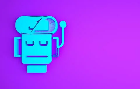 Blue Robot low battery charge icon isolated on purple background. Artificial  Stock Illustration