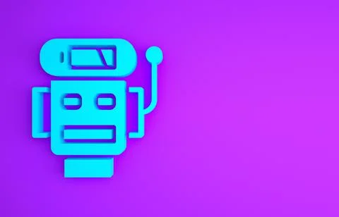 Blue Robot low battery charge icon isolated on purple background. Artificial  イラスト素材