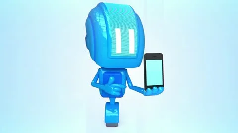 Blue robot with phone Stock-Footage 11073922