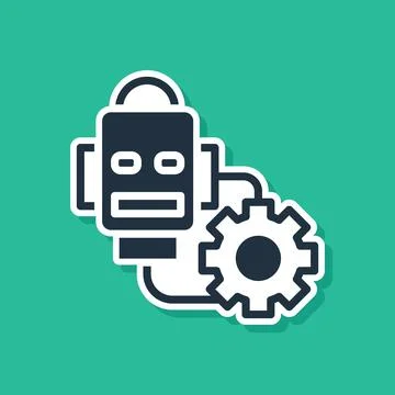 Blue Robot setting icon isolated on green background. Artificial intelligence Stock Illustration