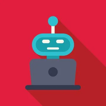 Blue robot sitting on laptop working remotely from home Stockillustratie