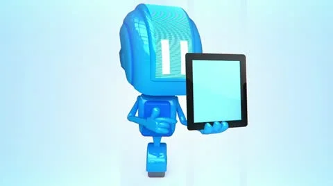 Blue robot with tablet pc Stock Footage 11073917