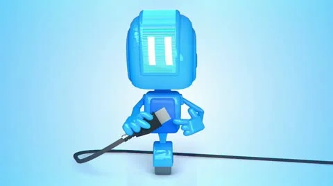 Blue robot with usb cabel Stock Footage 11073864