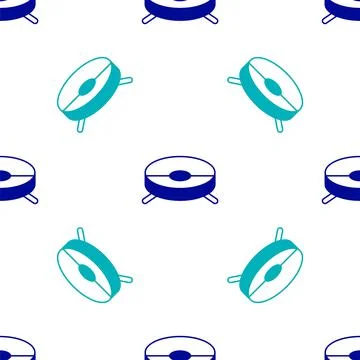 Blue Robot vacuum cleaner icon isolated seamless pattern on white background 스톡 일러스트