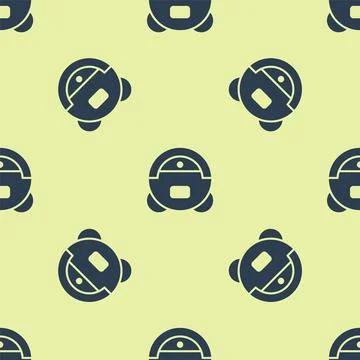 Blue Robot vacuum cleaner icon isolated seamless pattern on yellow background Stock Illustration
