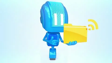 Blue robot with wireless folder Stock-Footage 11073908