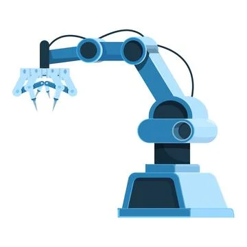 Blue robotic arm picking up object using artificial intelligence Stock Illustration