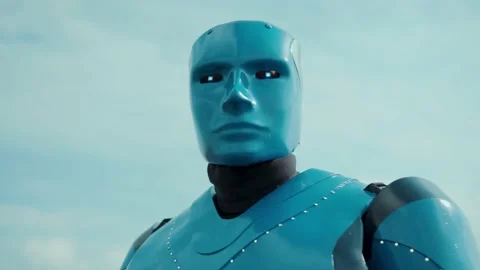 Blue robotic droid farm analyzing the field farm land, activating innovative Video stock 133286828
