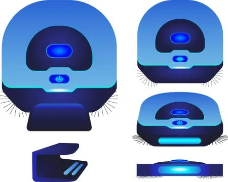 Blue robotic vacuum cleaner in different angles. Robot vacuum cleaner Stock Illustration