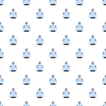 Blue robots creating a seamless artificial intelligence pattern Stock Illustration