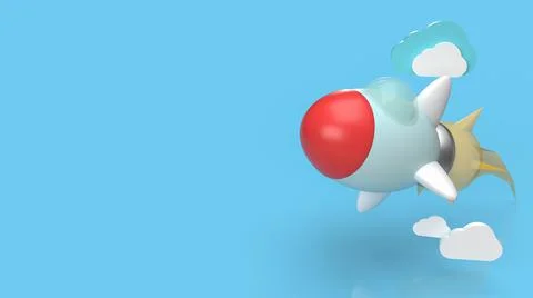 The blue rocket and cloud for start up content 3d rendering イラスト素材