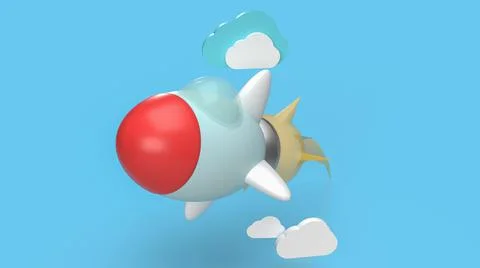 The blue rocket and cloud for start up content 3d rendering Stock Illustration