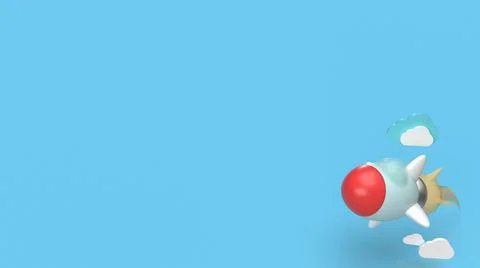 The blue rocket and cloud for start up content 3d rendering Illustrazione stock
