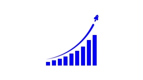 Blue rocket flying over growing bar chart animation showing business succes.. Stock Footage 345547925