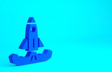 Blue Rocket icon isolated on blue background. Minimalism concept. 3d illustra Illustrazione stock