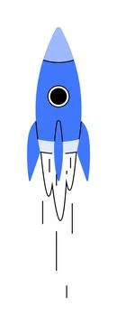 Blue Rocket Launching Upwards with Bright Booster Flares and Minimalist Desig Stock Illustration