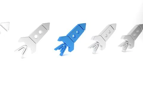 Blue Rocket ship with fire icon isolated on white background. Space travel... Stock Illustration