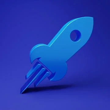 Blue Rocket ship with fire icon isolated on blue background. Space travel. .. Stock Illustration