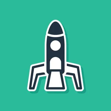 Blue Rocket ship icon isolated on green background. Space travel. Vector Stock Illustration