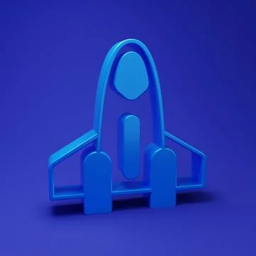 Blue Rocket ship icon isolated on blue background. Space travel. Minimalism.. Stock Illustration
