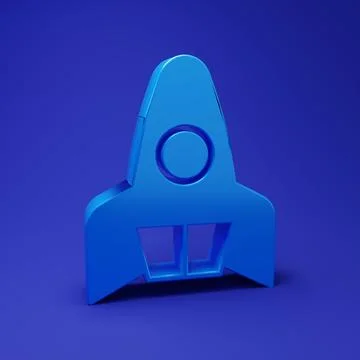 Blue Rocket ship icon isolated on blue background. Space travel. Minimalism.. Illustrazione stock