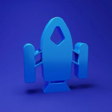 Blue Rocket ship icon isolated on blue background. Space travel. Minimalism.. Illustrazione stock