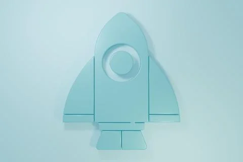 Blue Rocket ship icon isolated on blue background. Space travel. Minimalism.. Stock Illustration