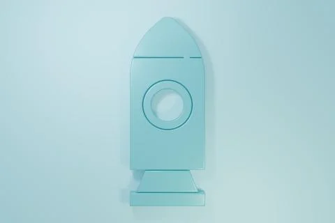 Blue Rocket ship icon isolated on blue background. Space travel. Minimalism.. Stock Illustration