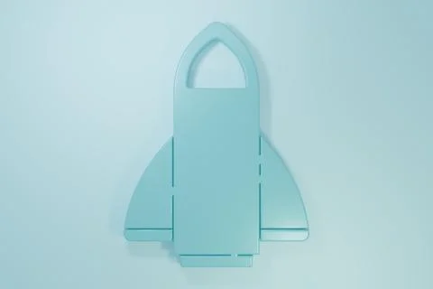 Blue Rocket ship icon isolated on blue background. Space travel. Minimalism.. Stock Illustration