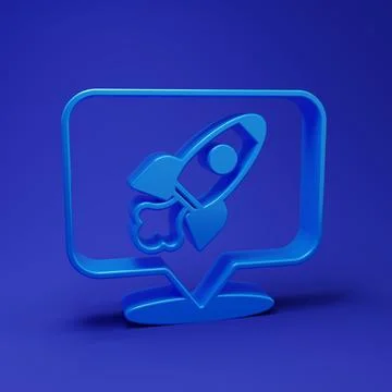 Blue Rocket ship icon isolated on blue background. Space travel. Minimalism.. Stock Photos
