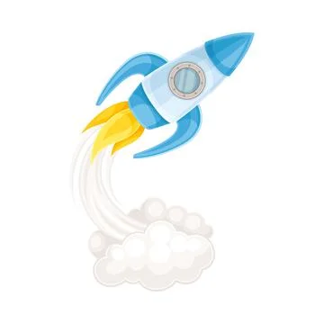 Blue Rocket as Spacecraft with Engine Exhaust Launching in Space Vector 스톡 일러스트