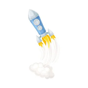 Blue Rocket as Spacecraft with Engine Exhaust Launching in Space Vector 스톡 일러스트