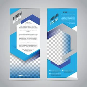 Blue roll up banner stand design template Stock Illustration