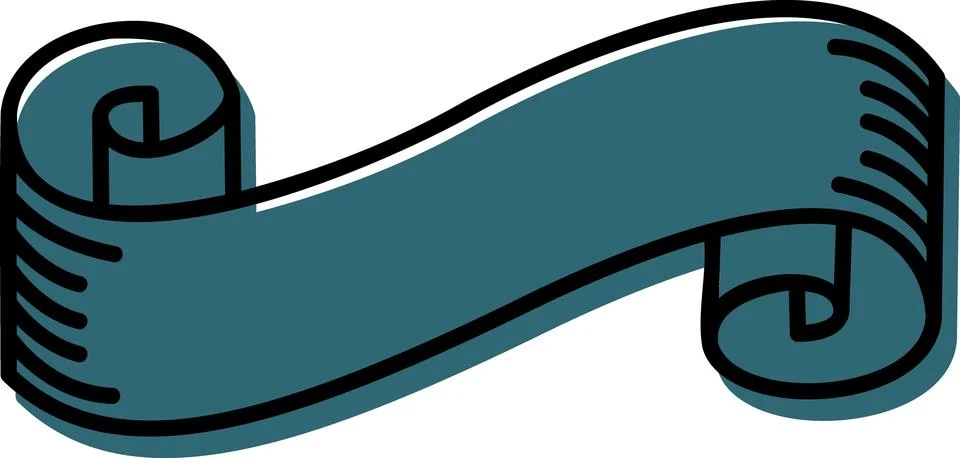 Blue rolled scroll ribbon graphic sign Stock Illustration