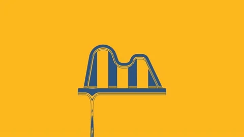 Blue Roller coaster icon isolated on orange background. Amusement park Stock Footage 234016839