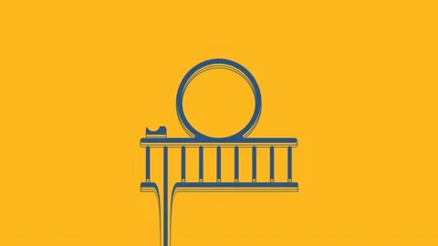 Blue Roller coaster icon isolated on orange background. Amusement park Stock Footage 234275475