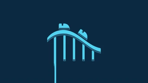 Blue Roller coaster icon isolated on blue background. Amusement park. Childrens Stock Footage 235784861