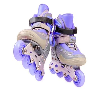 Blue rollerskates isolated on white Stock Photos