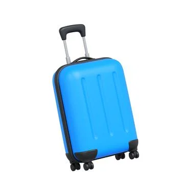 Blue Rolling Suitcase with Telescopic Handle Isolated on White Stock Illustration
