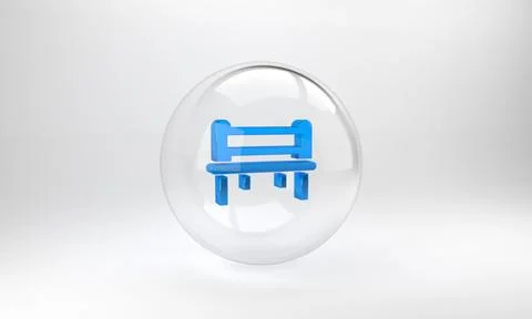 Blue Romantic bench icon isolated on grey background. Glass circle button. 3D Stock Illustration