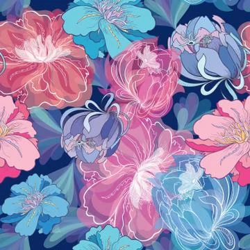Blue Romantic Vector Floral Pattern Stock Illustration
