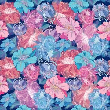 Blue Romantic Vector Floral Pattern Stock Illustration