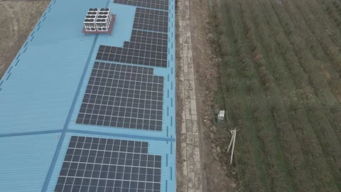 Blue-roofed warehouse in the field 7 Stock Footage 330803178