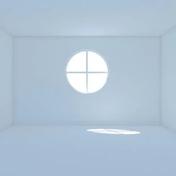 Blue room with big window 3D render Stock Illustration