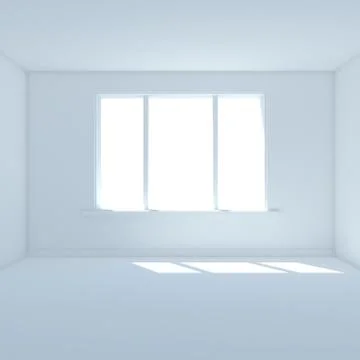 Blue room with big window 3D render Stock Illustration
