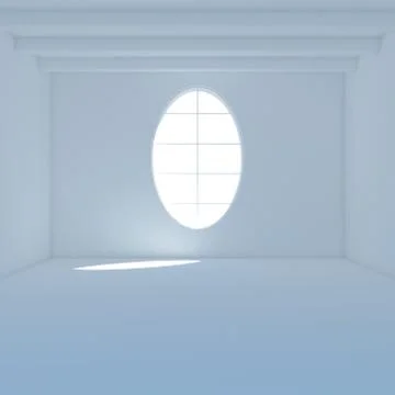 Blue room with big window 3D render Stock Illustration
