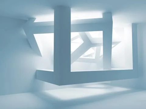 Blue room interior with abstract construction of cubes Stock Illustration