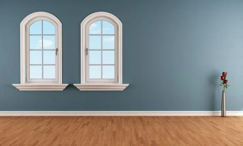 Blue room with two arched windows Stock Illustration
