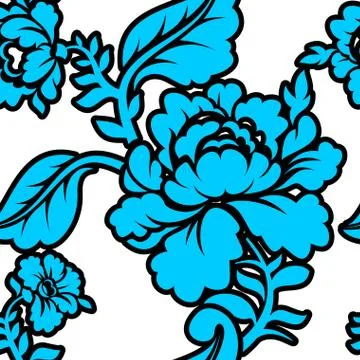Blue Rose seamless pattern. Retro floral texture. Vintage Flora ornament Illustrazione stock