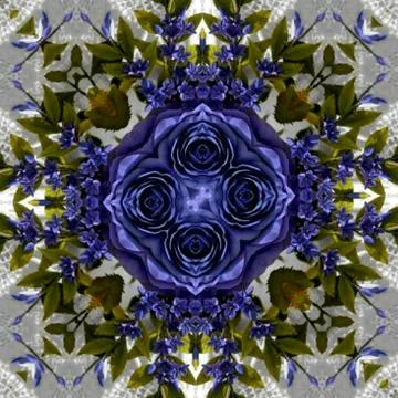 Blue roses pattern mandala Flower Kaleidoscope background Illustrazione stock